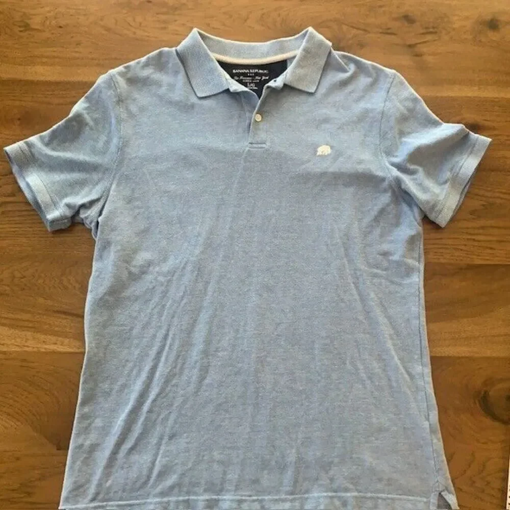 Banana Republic Polo Shirt Mens L Short‎ Sleeve Blue Collared Light Blue w/Logo